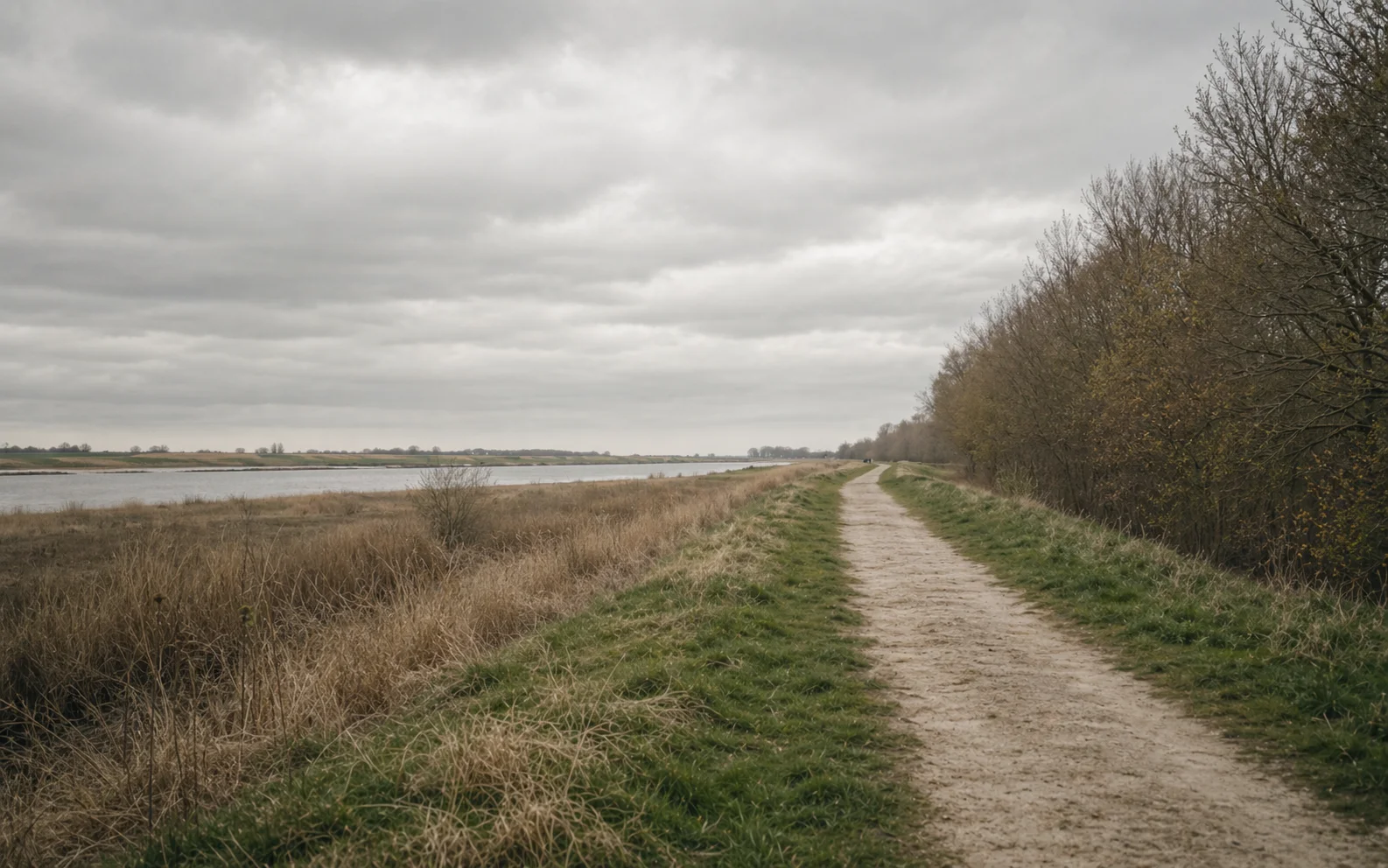 Man loopt alleen over een dijk — terug naar de basis