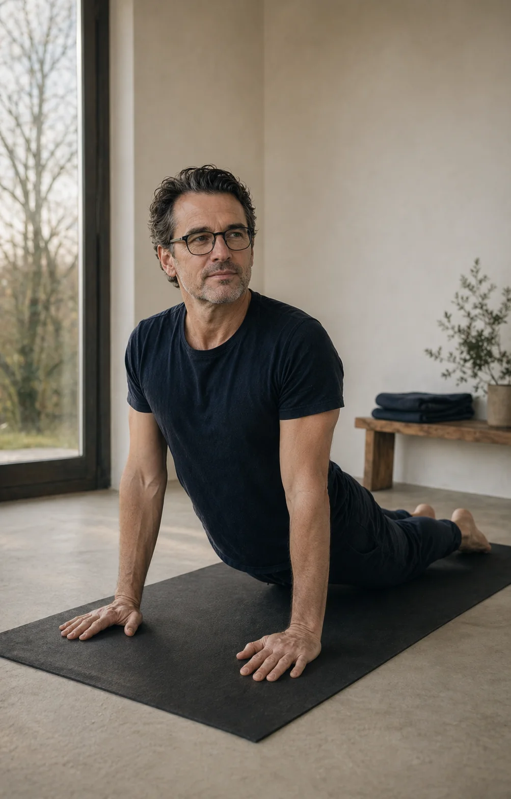 Paul tijdens zijn dagelijkse yoga-sessie